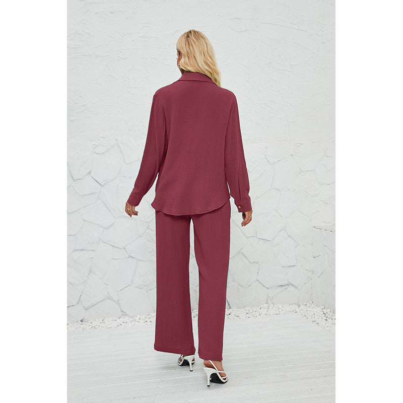 Mauve Shirt Collar Long Sleeve Shirt With Palazzos