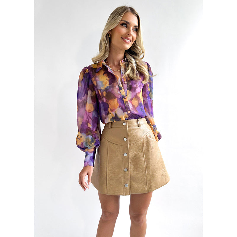 Purple & Orange Floral Printed Casual Shirt