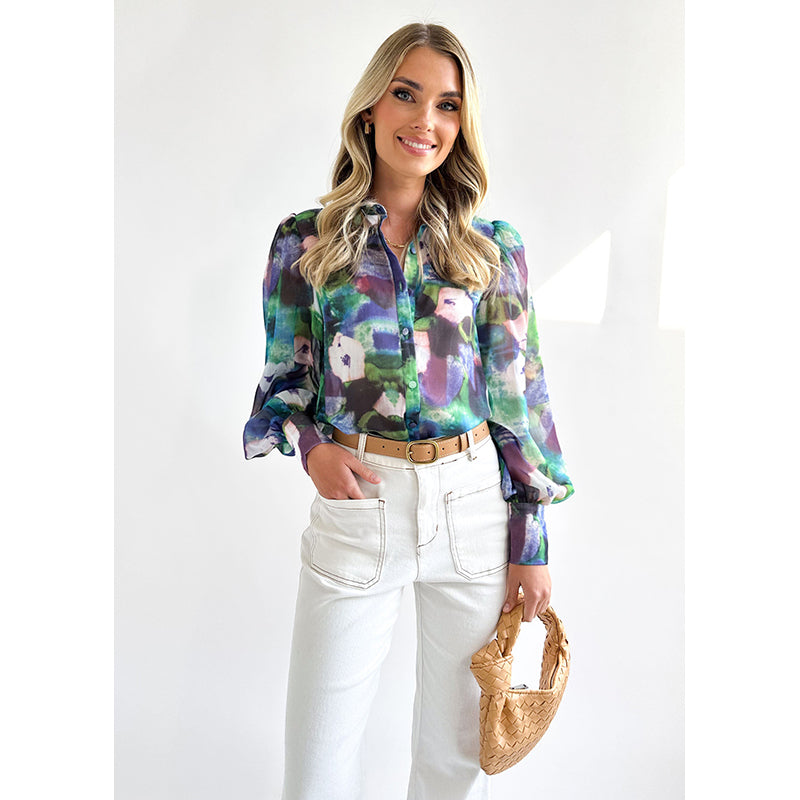 Green Floral Printed Casual Shirt