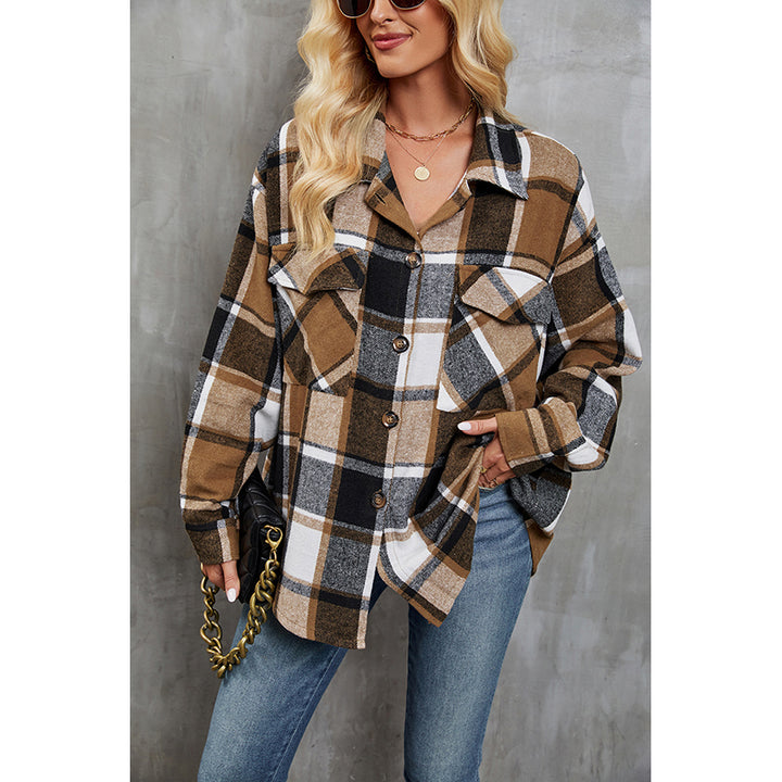 Brown Checked Spread Collar Long Sleeves Regular Jacket
