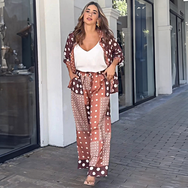 Brown Polka Dots Printed Shirt and Trousers t