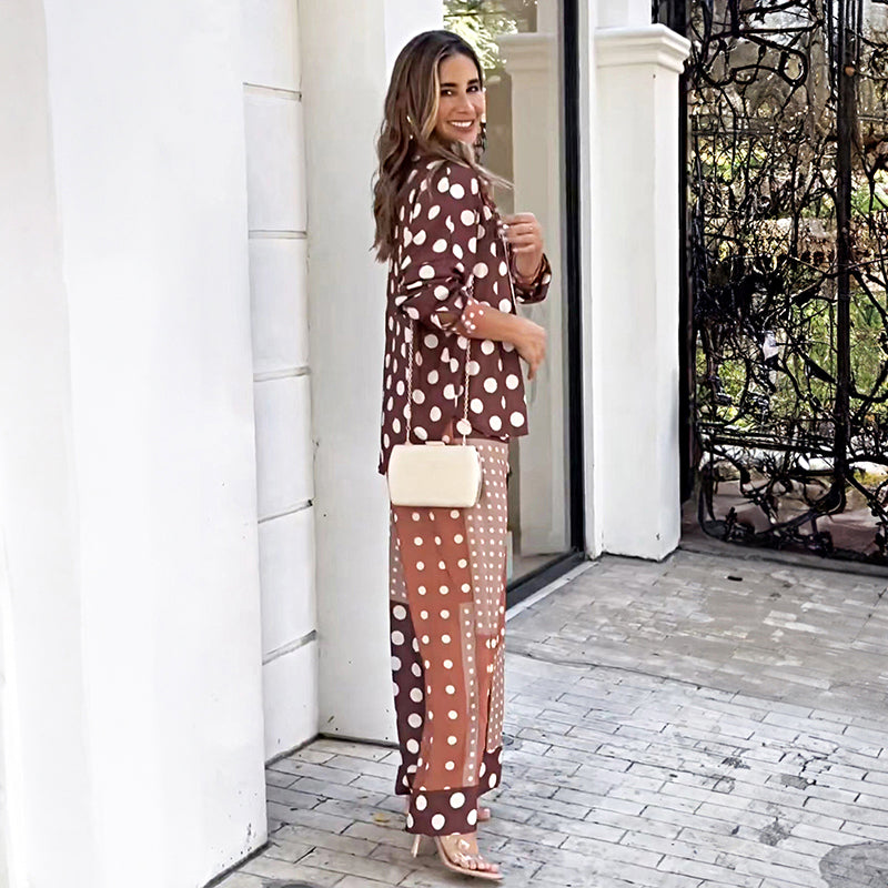 Brown Polka Dots Printed Shirt and Trousers t