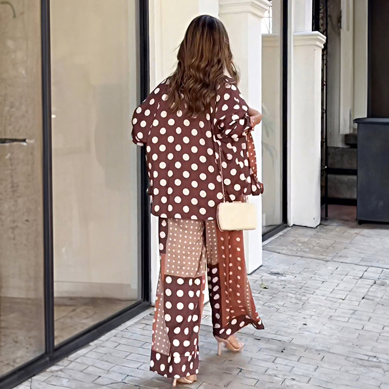Brown Polka Dots Printed Shirt and Trousers t