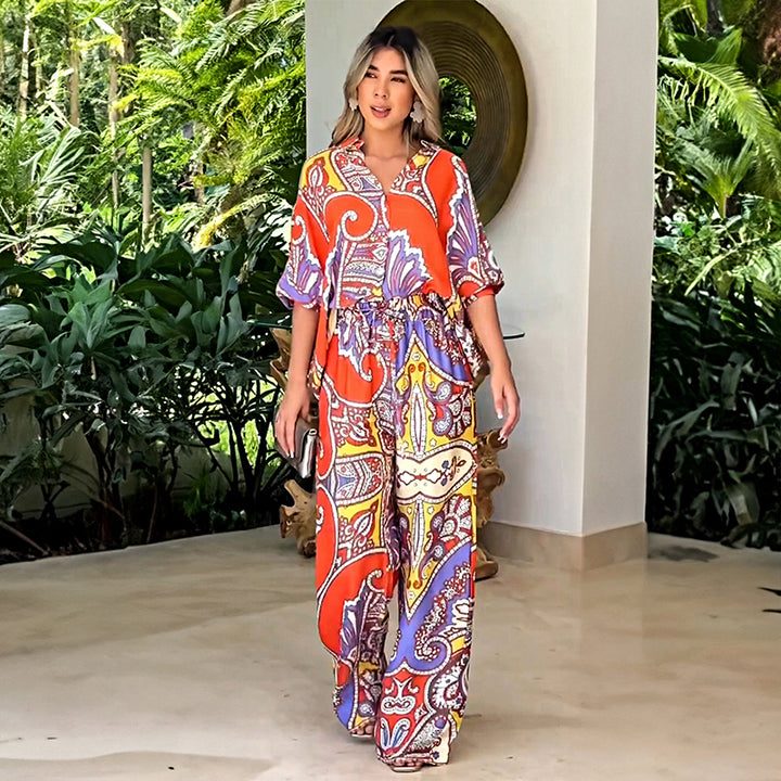 Orange Ethnic Motifs Printed Shirt & Trouser