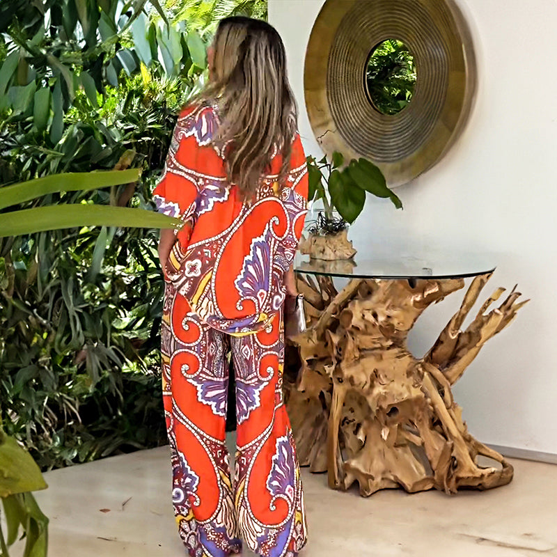 Orange Ethnic Motifs Printed Shirt & Trouser