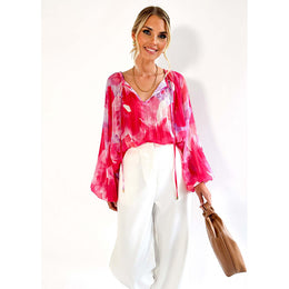 Pink Floral Printed Chiffon Top
