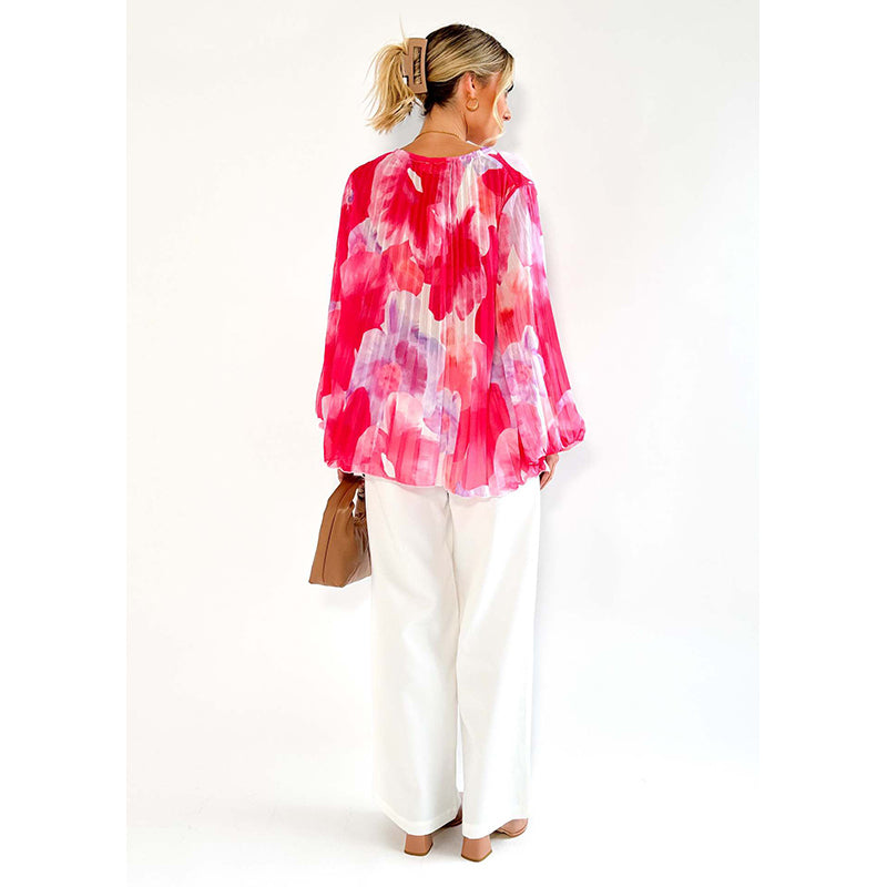 Pink Floral Printed Chiffon Top