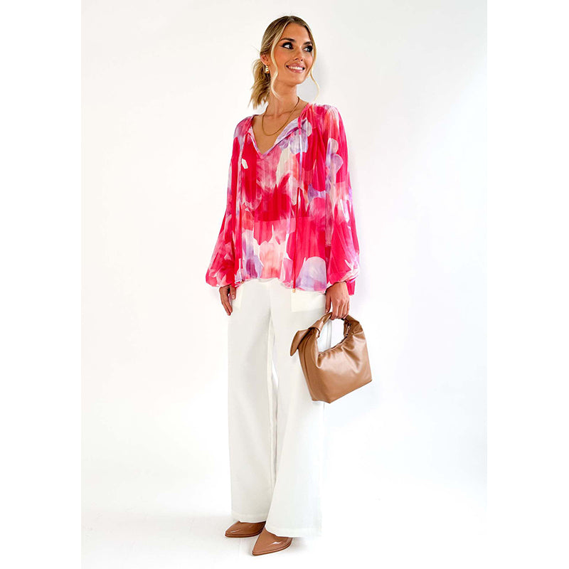 Pink Floral Printed Chiffon Top