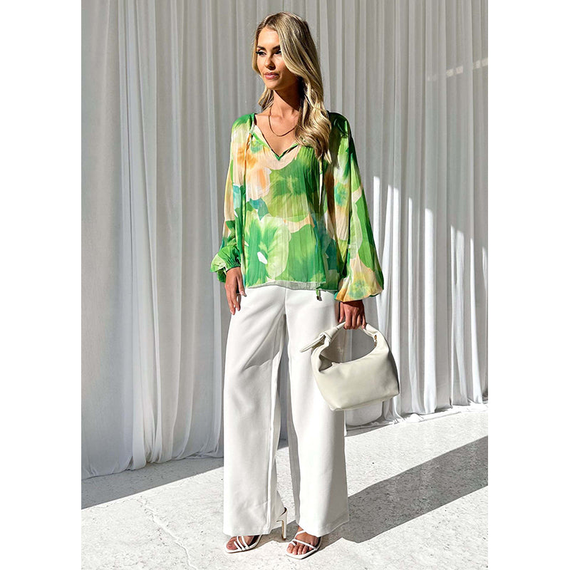 Green Floral Printed Regular Top