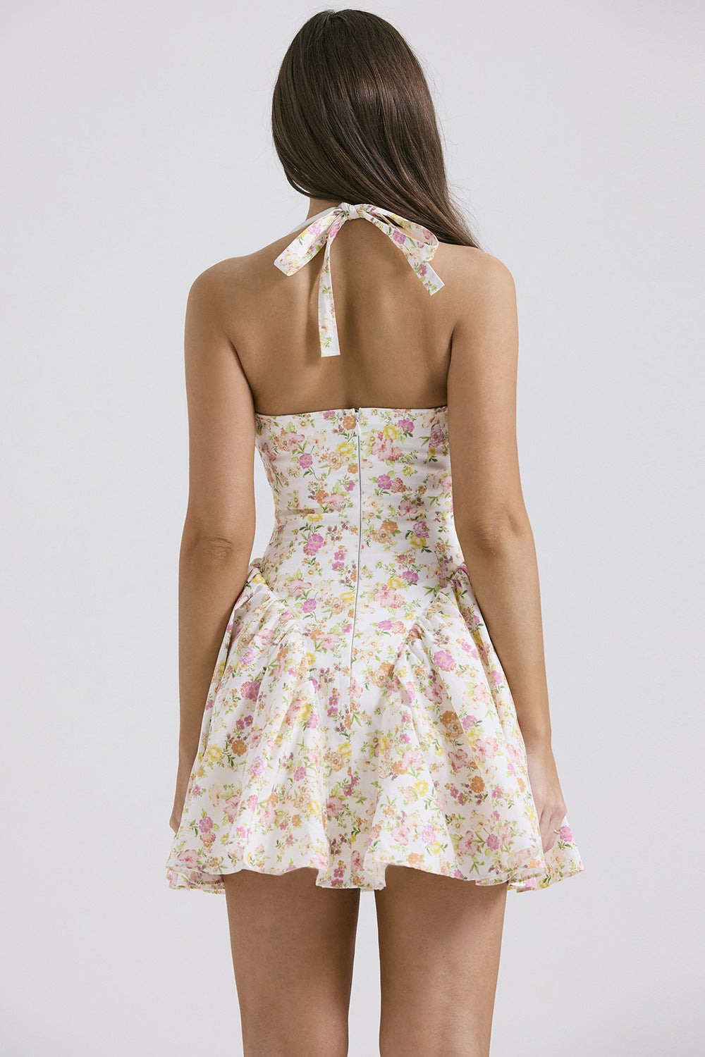 Women Floral Print Halter Neck Fit & Flare Mini Dress