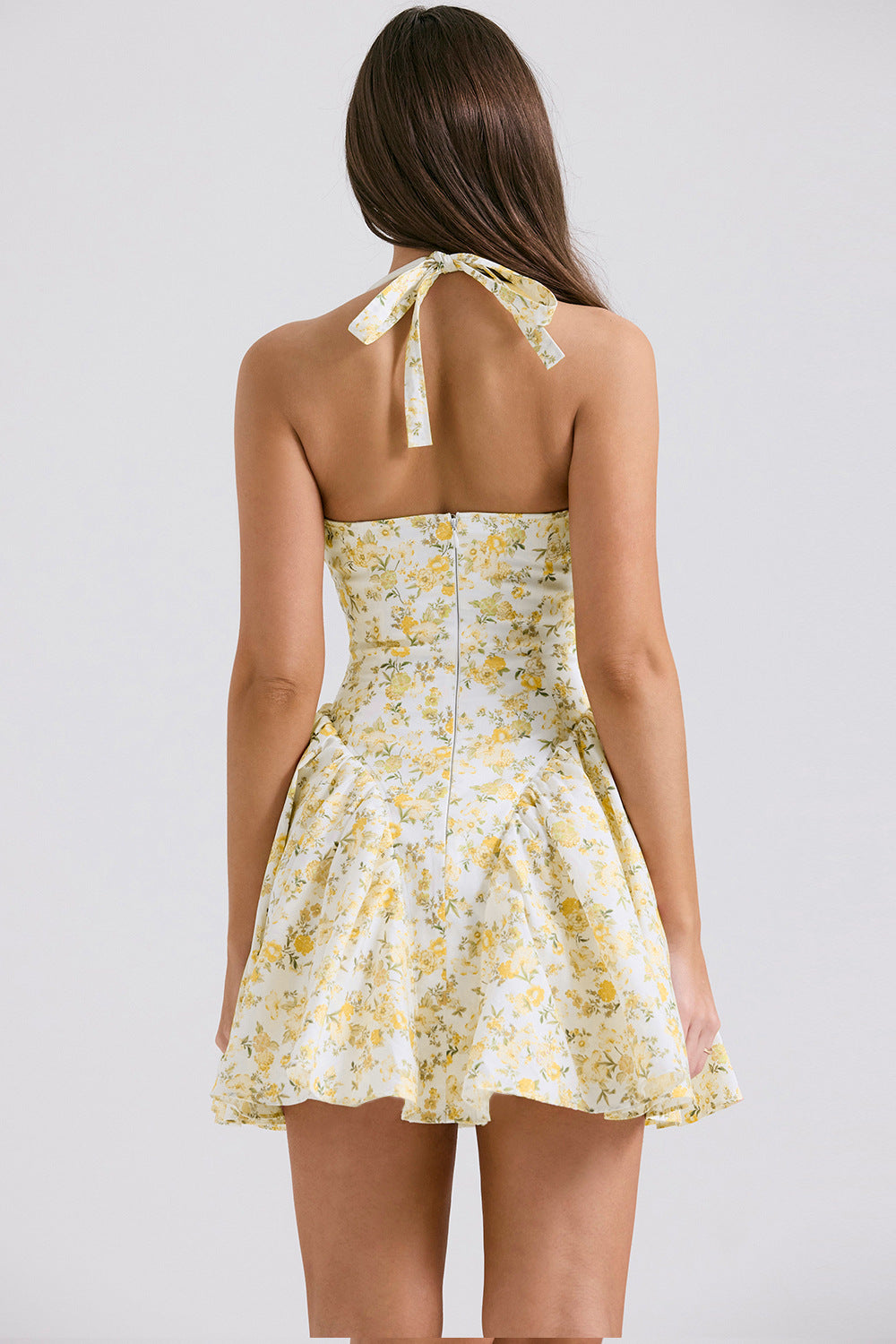 Floral Print Halter Neck Chiffon Fit & Flare Mini Dress