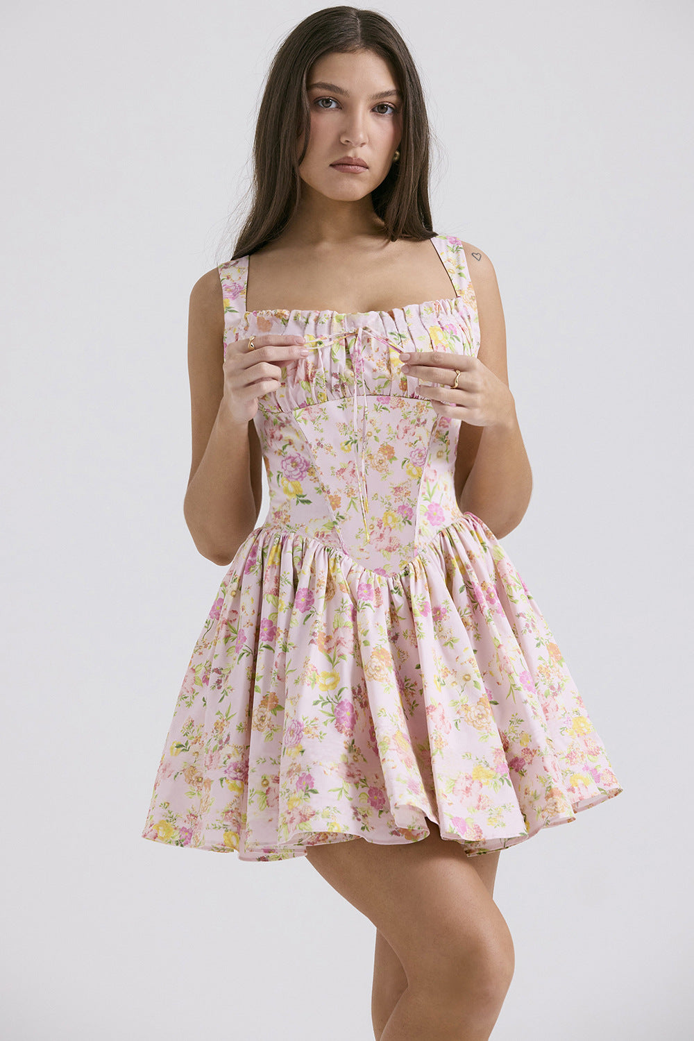 Floral Printed Chiffon Fit & Flare Mini Dress