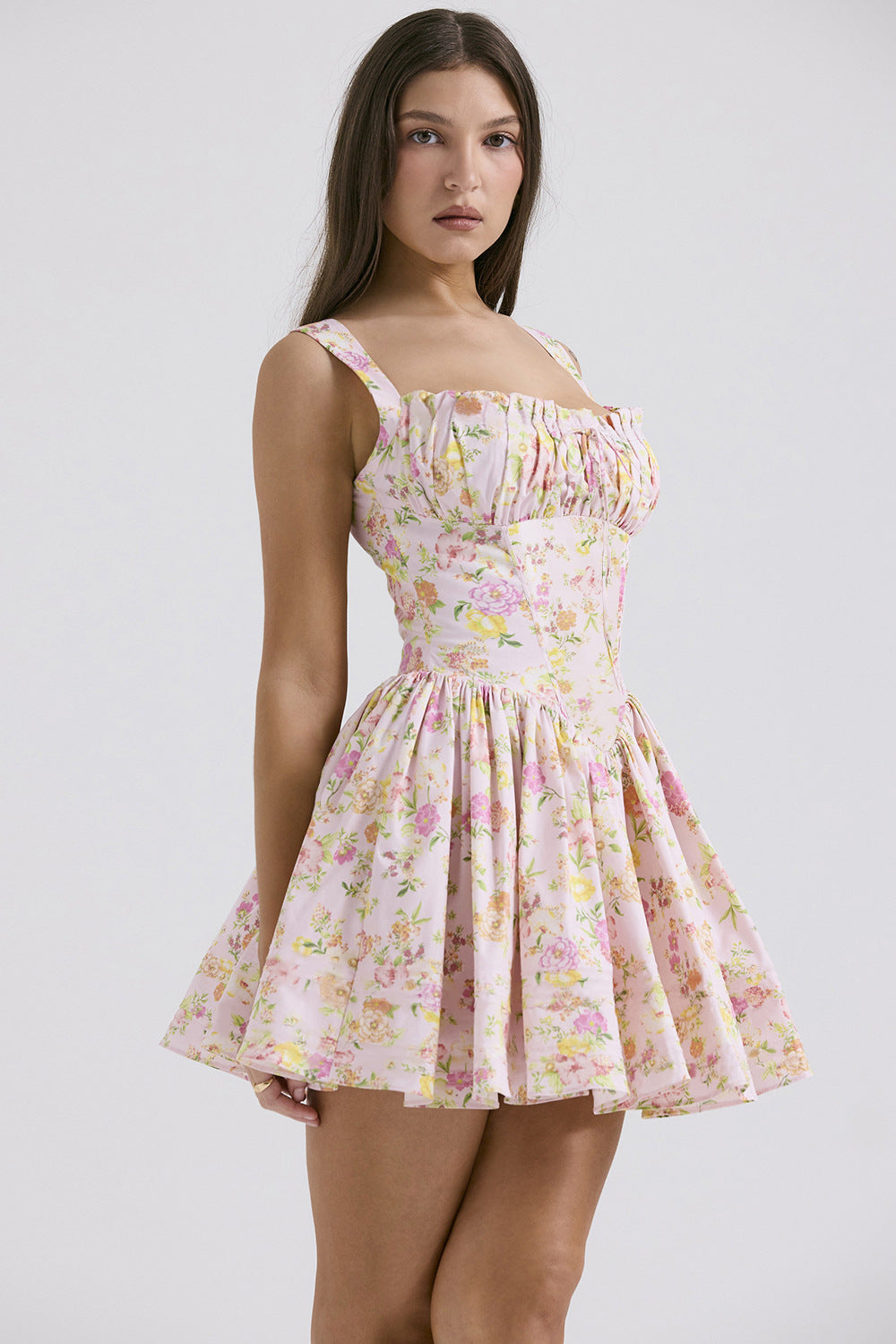 Floral Printed Chiffon Fit & Flare Mini Dress
