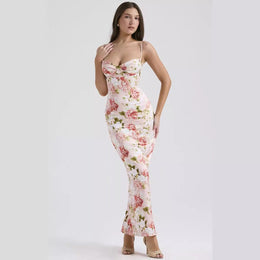 Floral Printed Chiffon Bodycon Maxi Dress