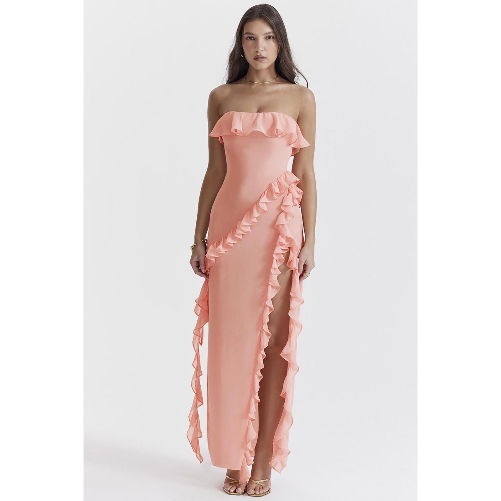 Strapless Ruffled Maxi Dress