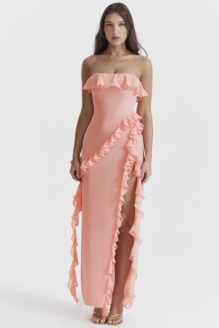 Strapless Ruffled Maxi Dress