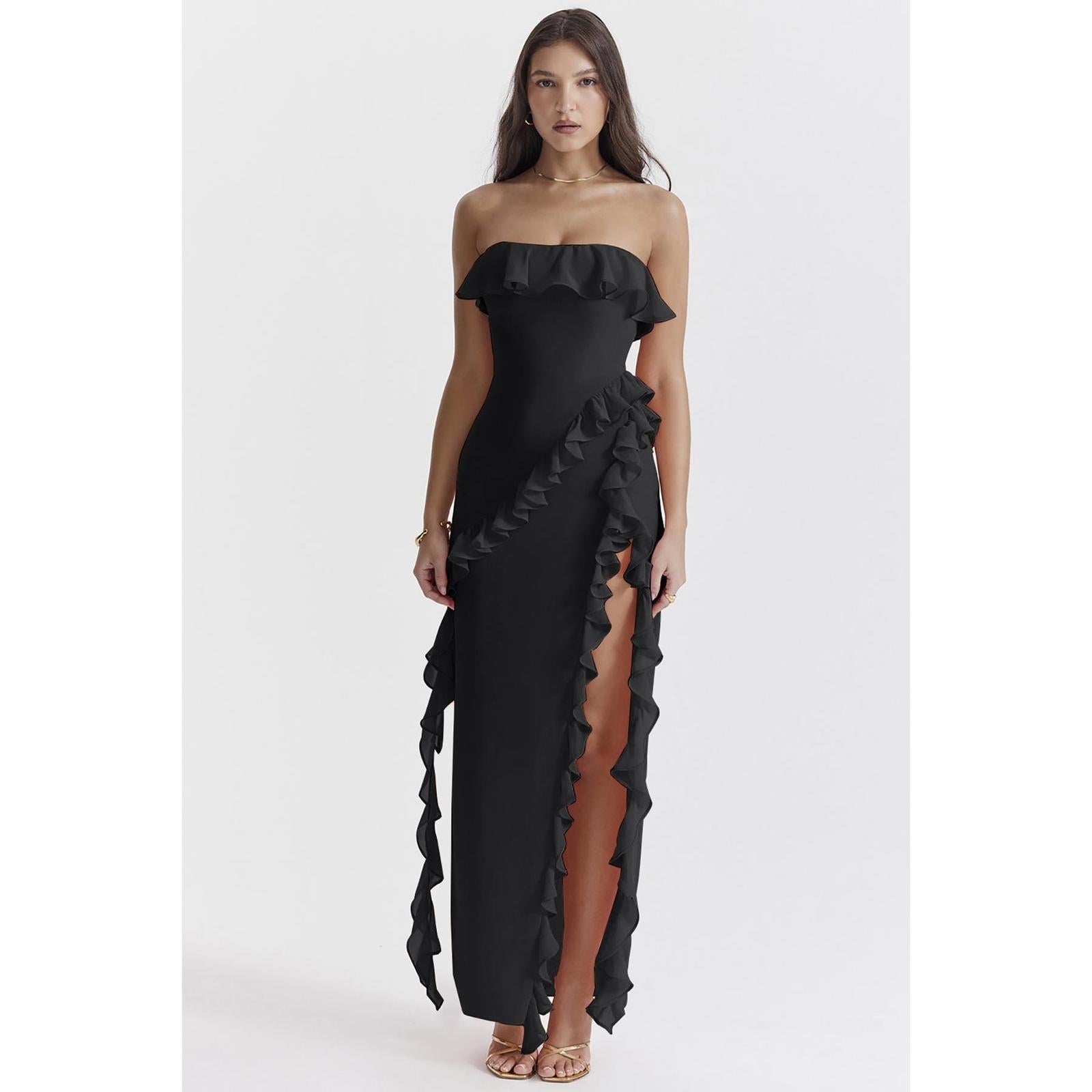Women Off-Shoulder Ruffled Bandeau Maxi Dress