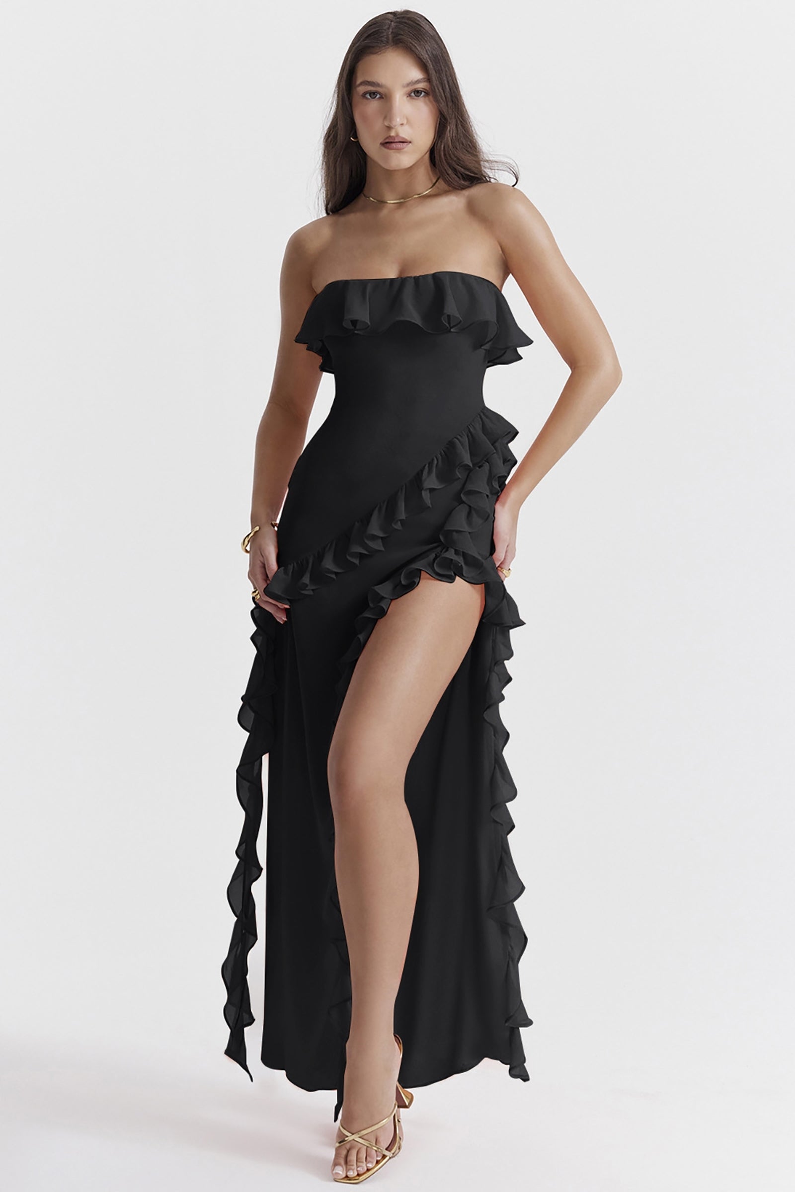 Women Off-Shoulder Ruffled Bandeau Maxi Dress