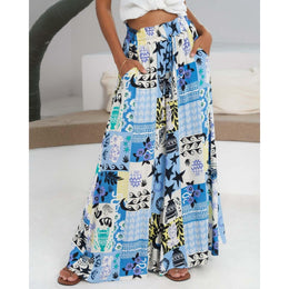 Women Abstract Printed Loose Fit Wide Leg Trousers