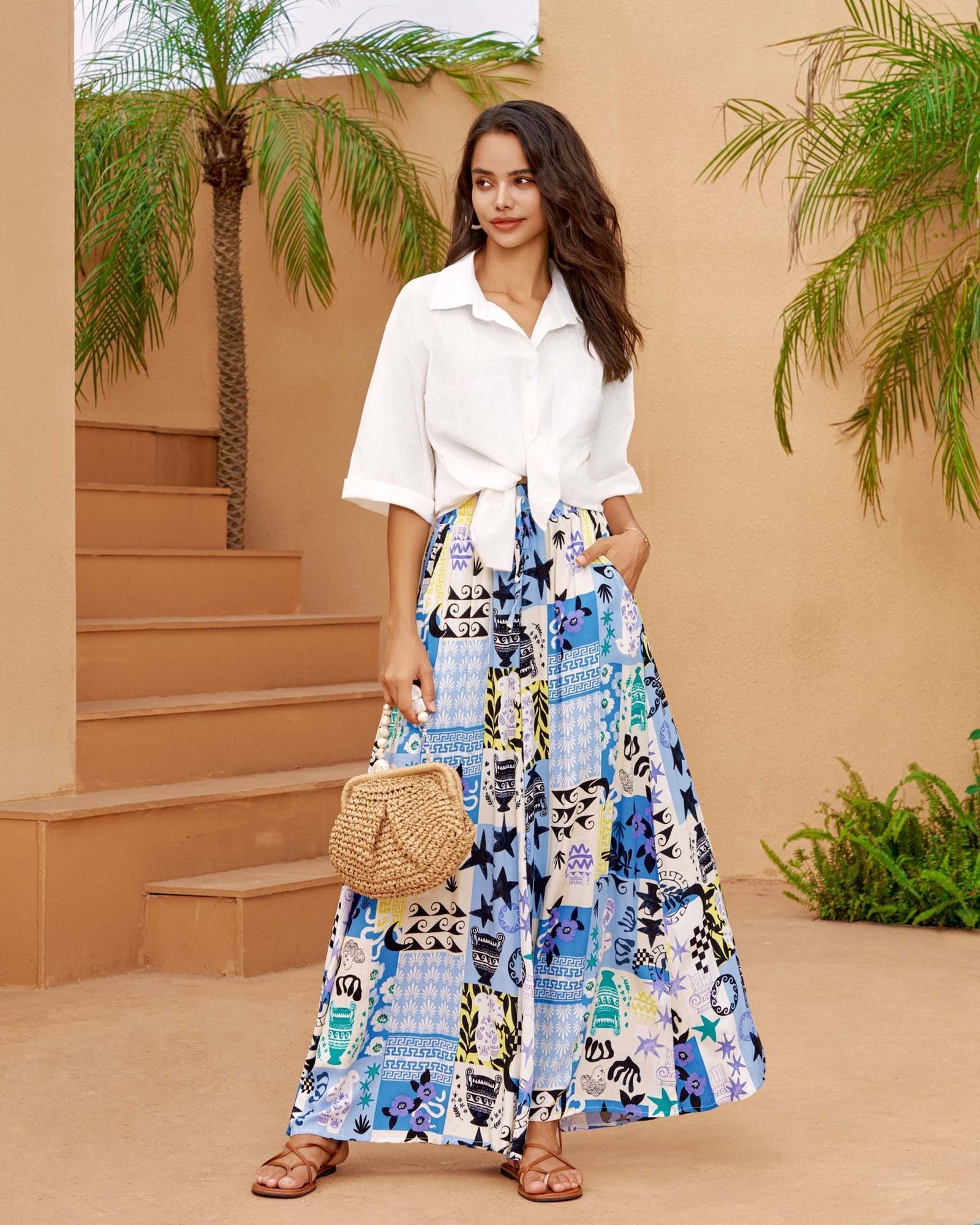 Women Abstract Printed Loose Fit Wide Leg Trousers