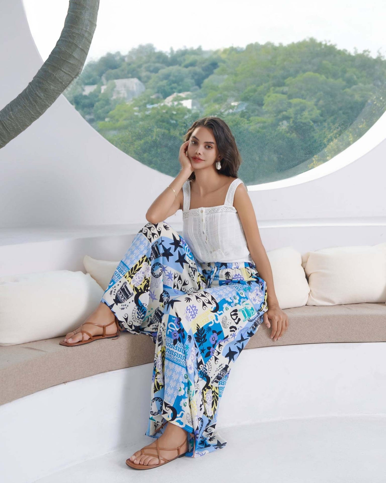 Women Abstract Printed Loose Fit Wide Leg Trousers
