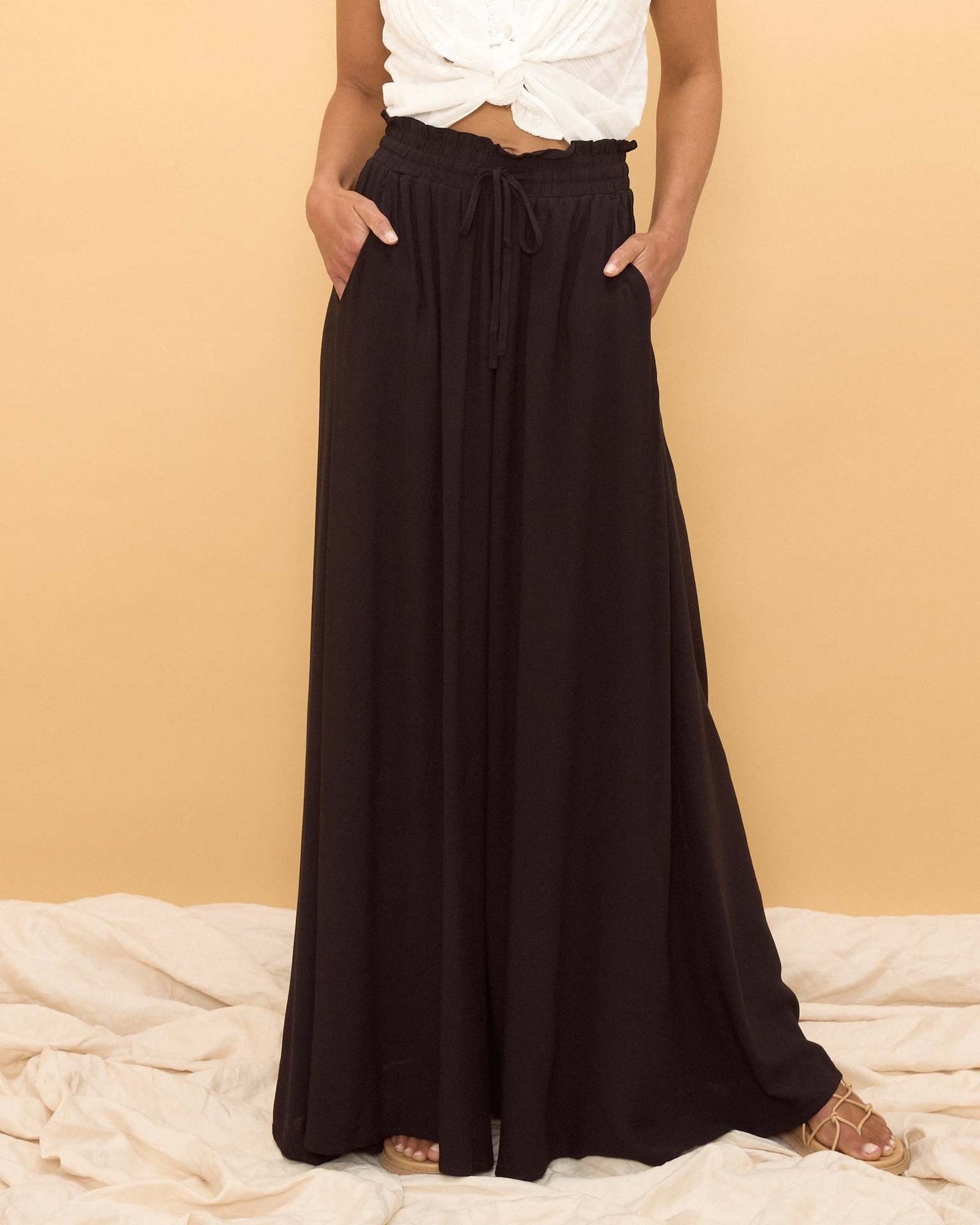 Women Loose Fit Easy Wash Pleated Wide Leg Trousers
