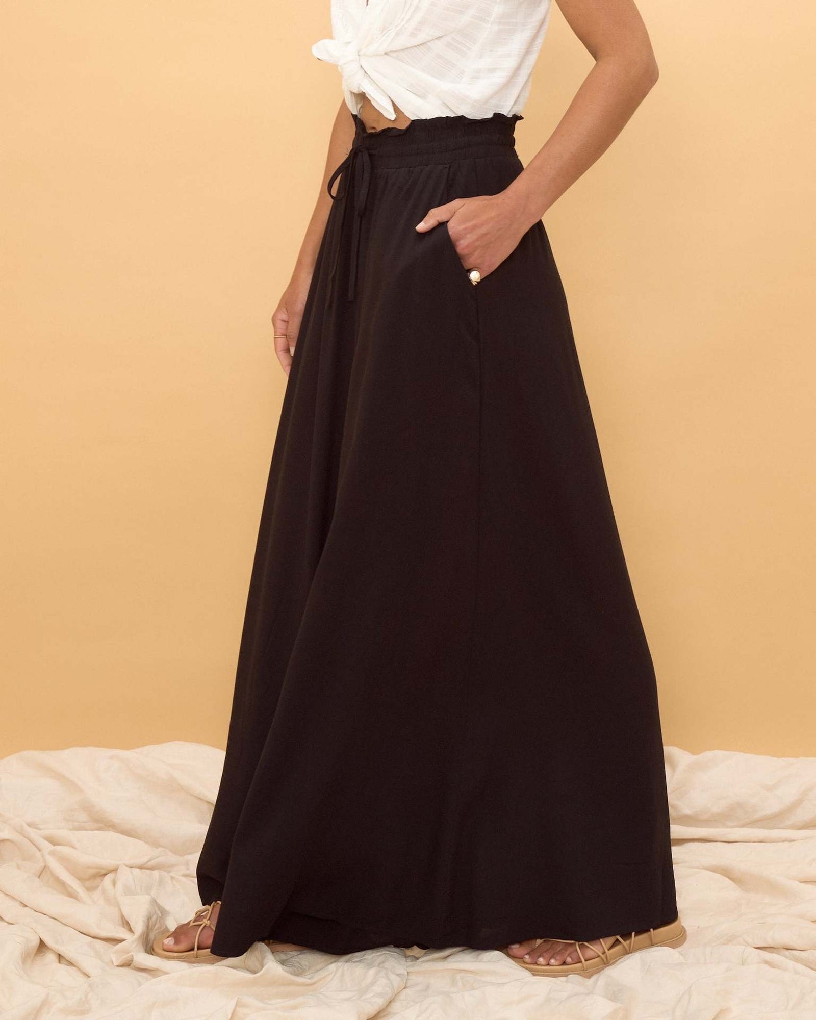 Women Loose Fit Easy Wash Pleated Wide Leg Trousers