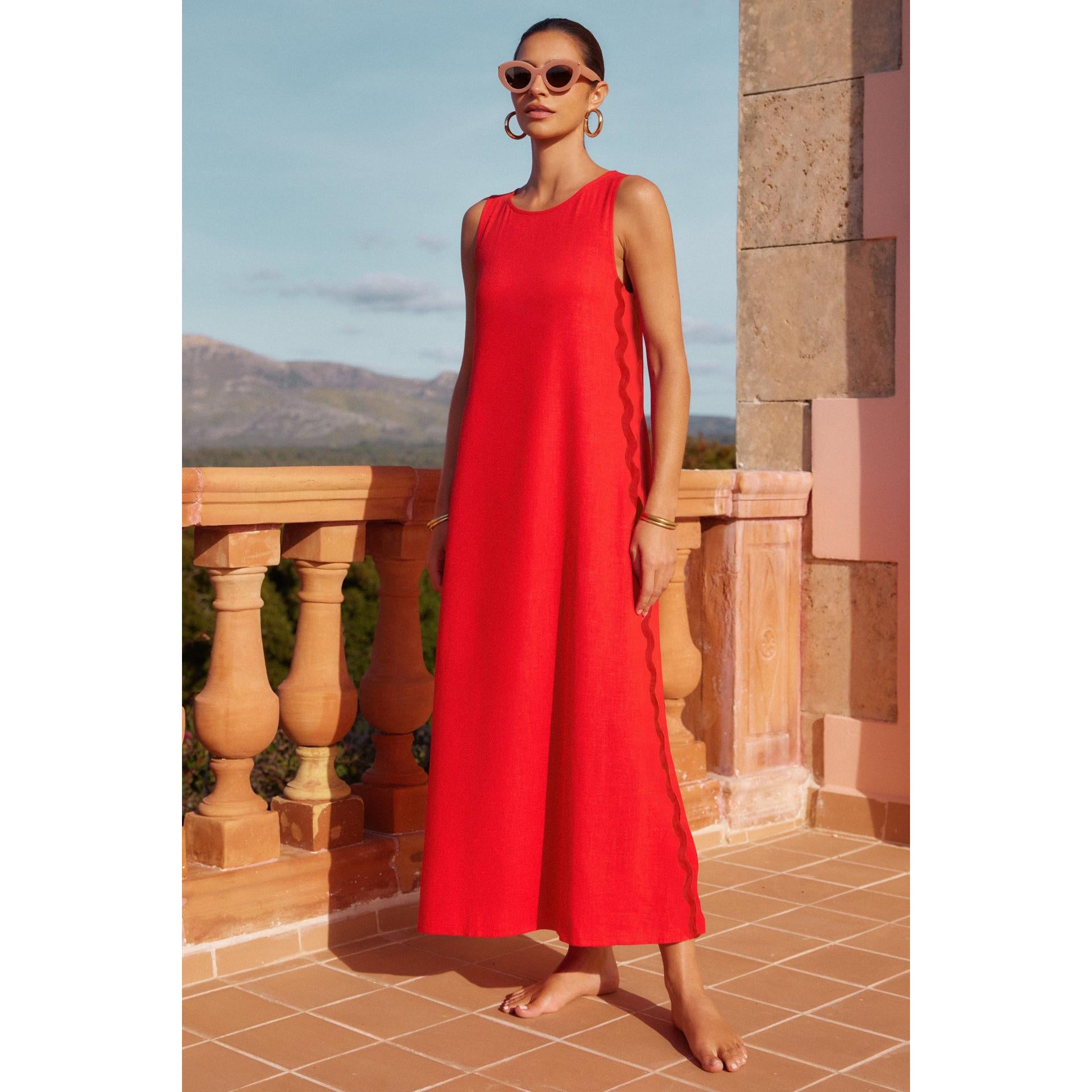 Women Solid Red Maxi Dress