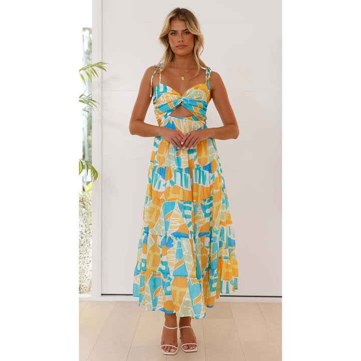 Women Shoulder Straps A-Line Midi Dress