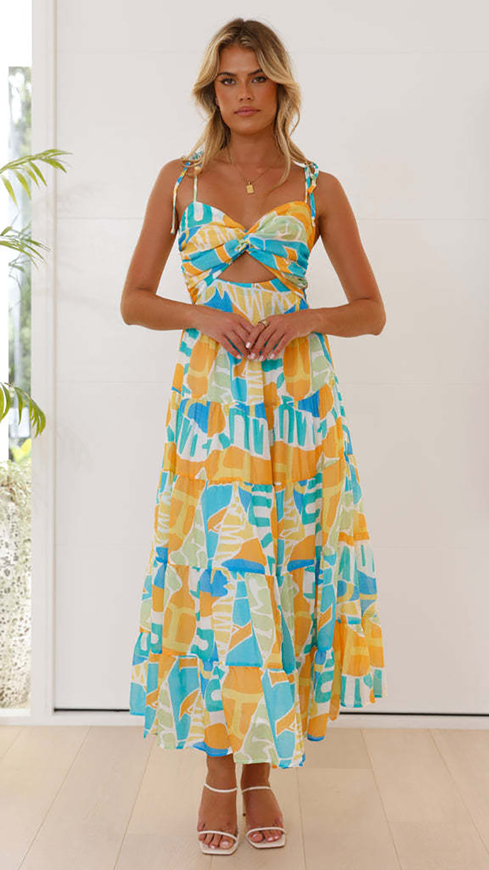 Women Shoulder Straps A-Line Midi Dress