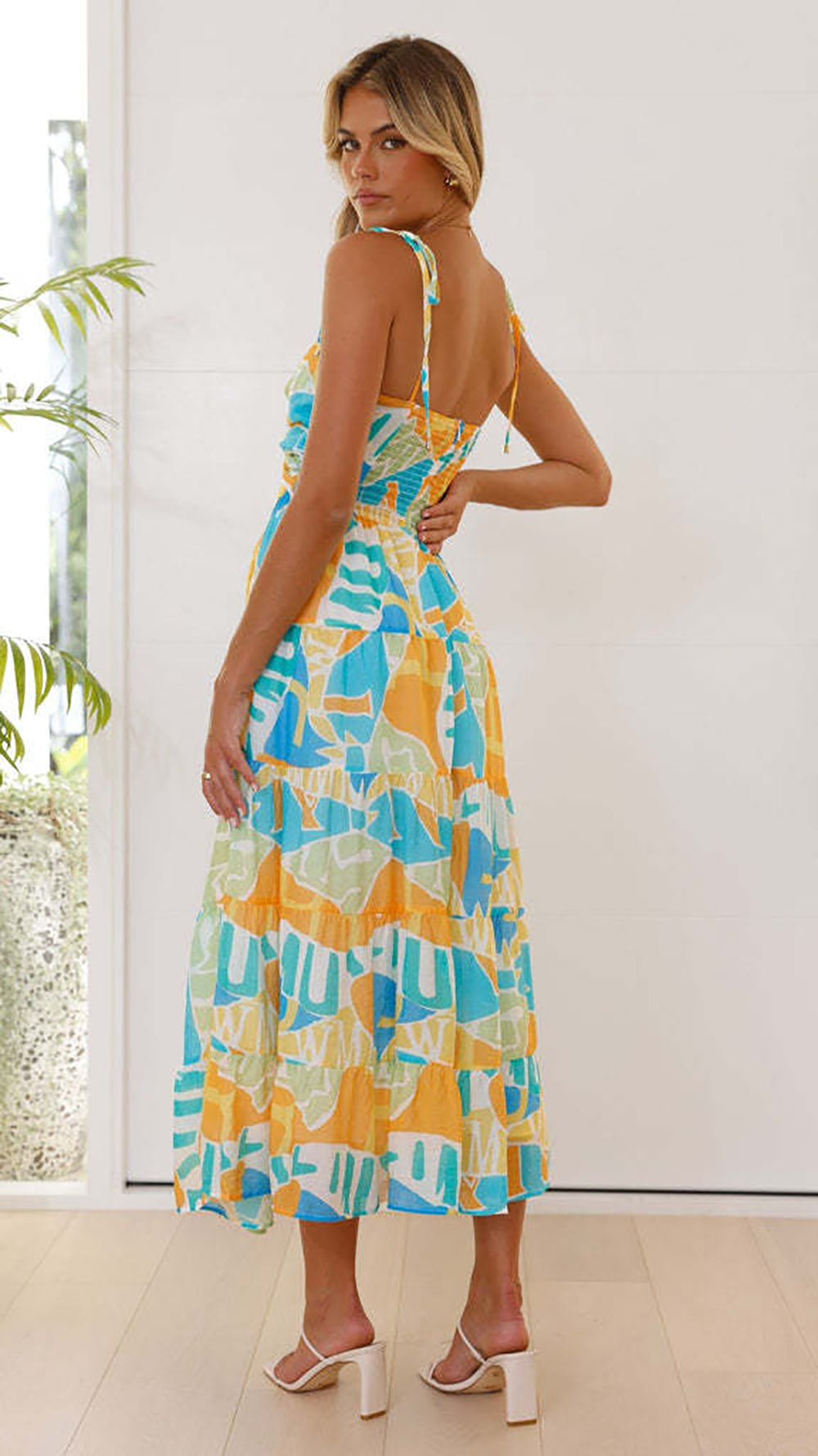 Women Shoulder Straps A-Line Midi Dress