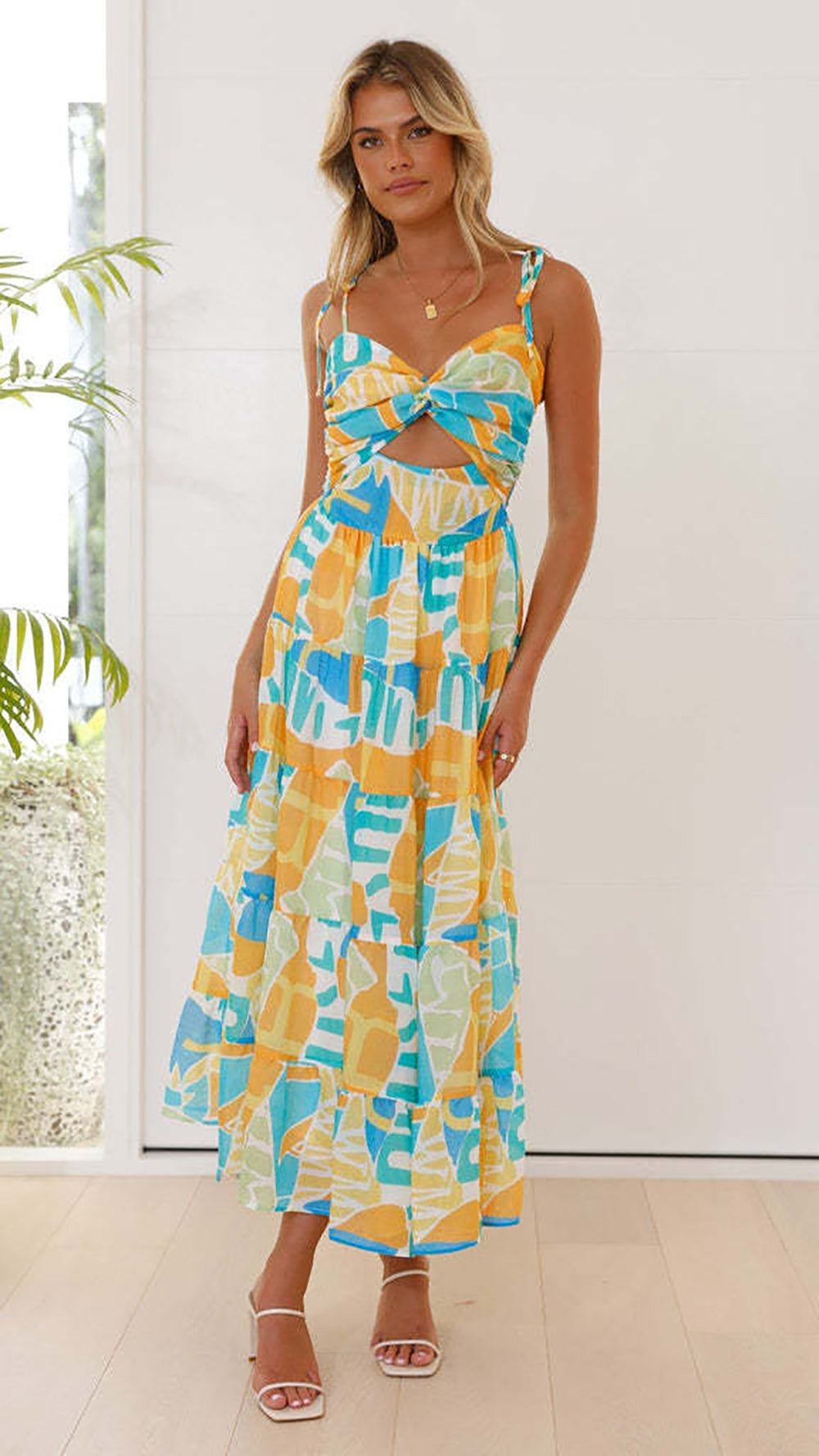 Women Shoulder Straps A-Line Midi Dress
