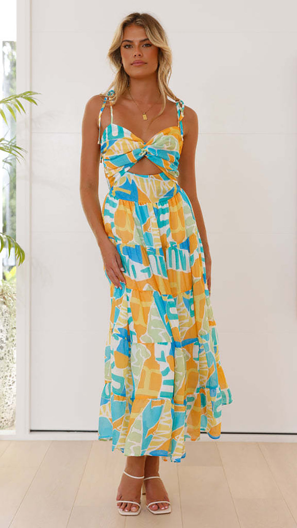 Women Shoulder Straps A-Line Midi Dress