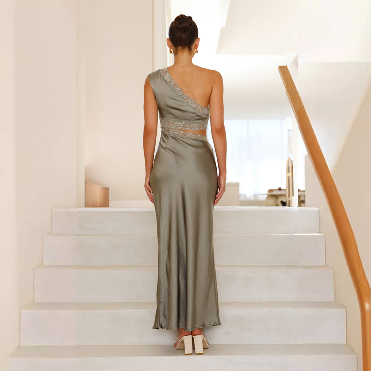 Women One Shoulder Sheath Maxi Dress