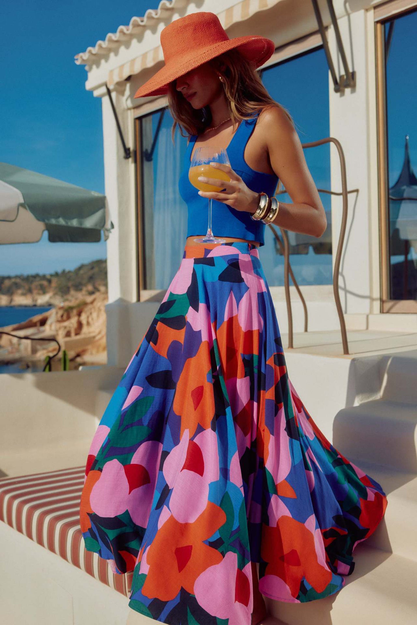 Women Printed Flared Maxi Skirt