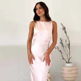 Solid Boat Neck Chiffon Maxi Dress