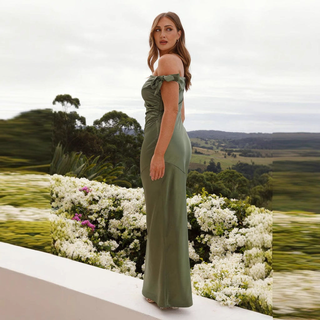 Women Off-Shoulder Chiffon Bodycon Maxi Dress