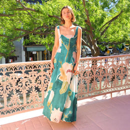 Women Floral Printed Chiffon A-Line Maxi Dress
