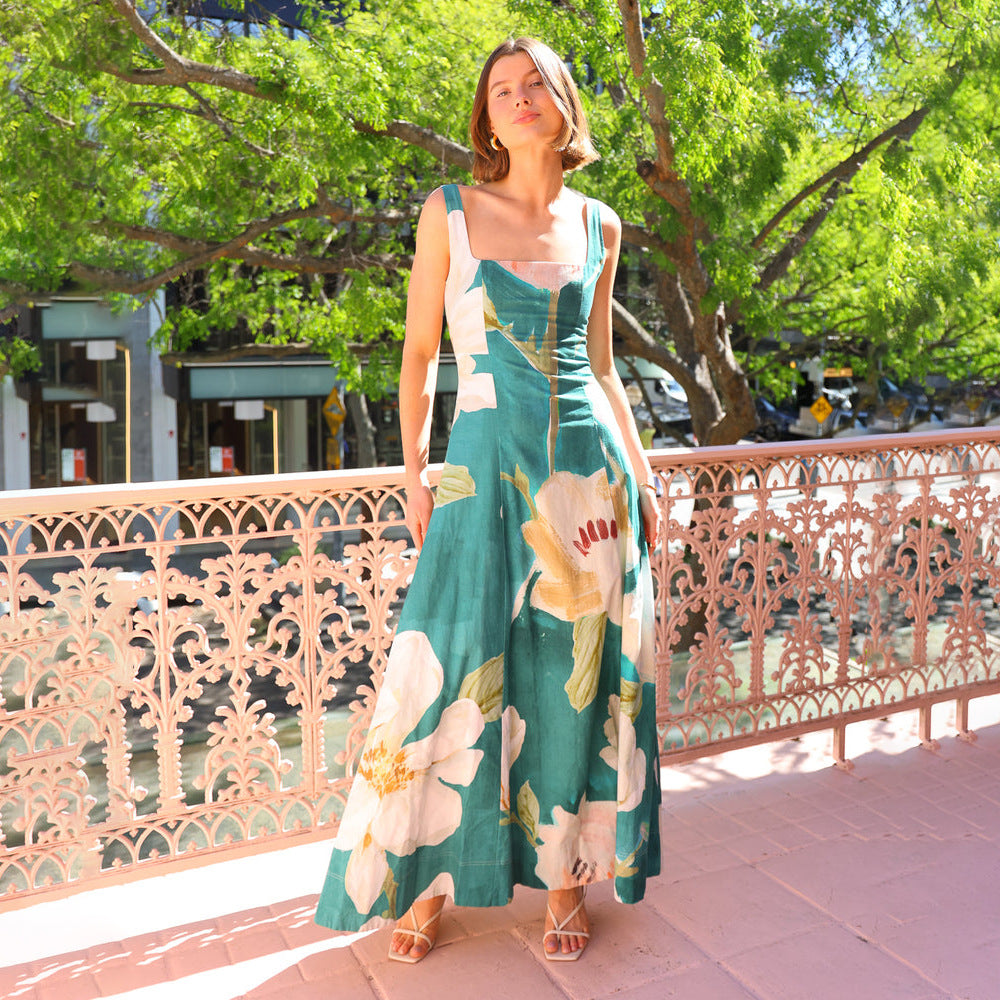 Women Floral Printed Chiffon A-Line Maxi Dress