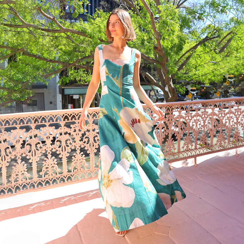 Women Floral Printed Chiffon A-Line Maxi Dress