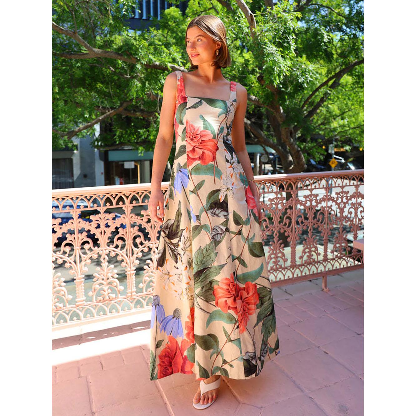 Floral Print Chiffon A-Line Maxi Dress