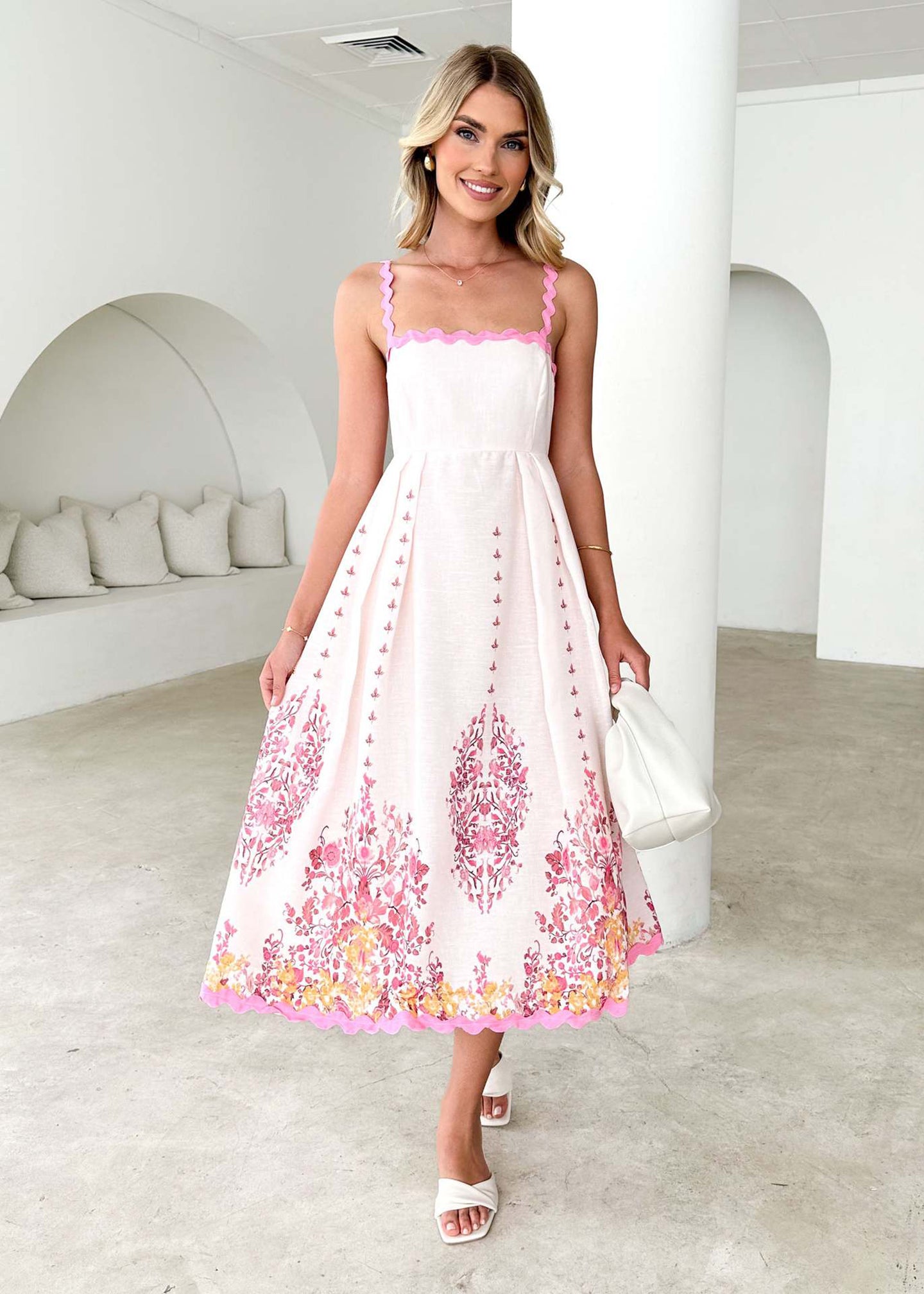 Pink Floral Midi Dress