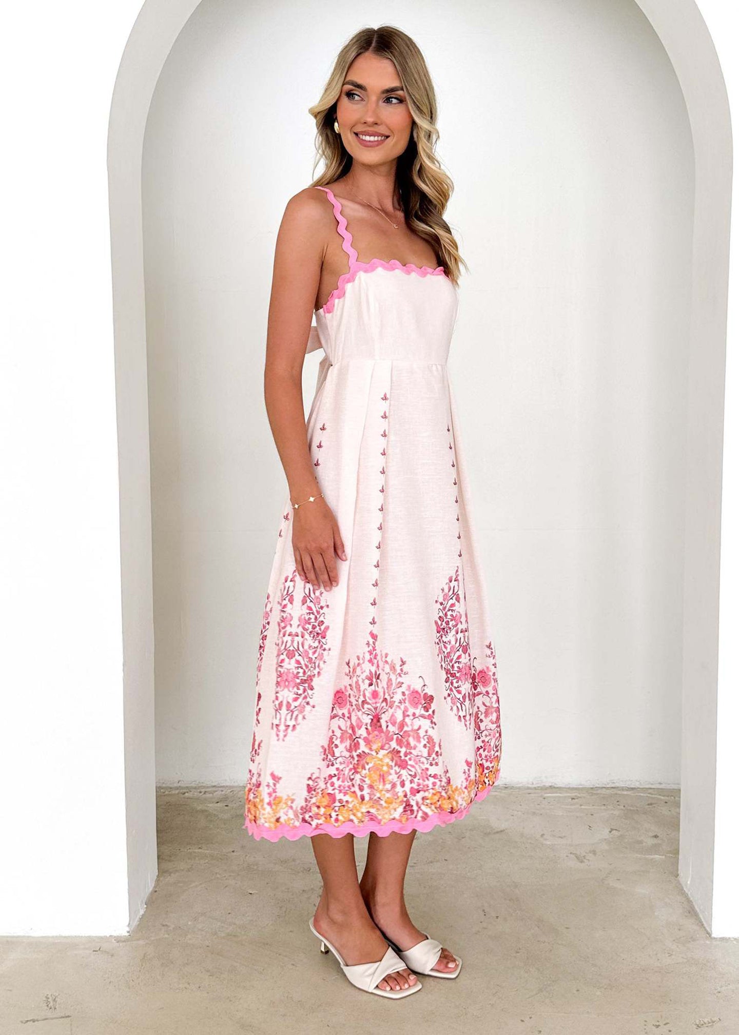 Pink Floral Midi Dress