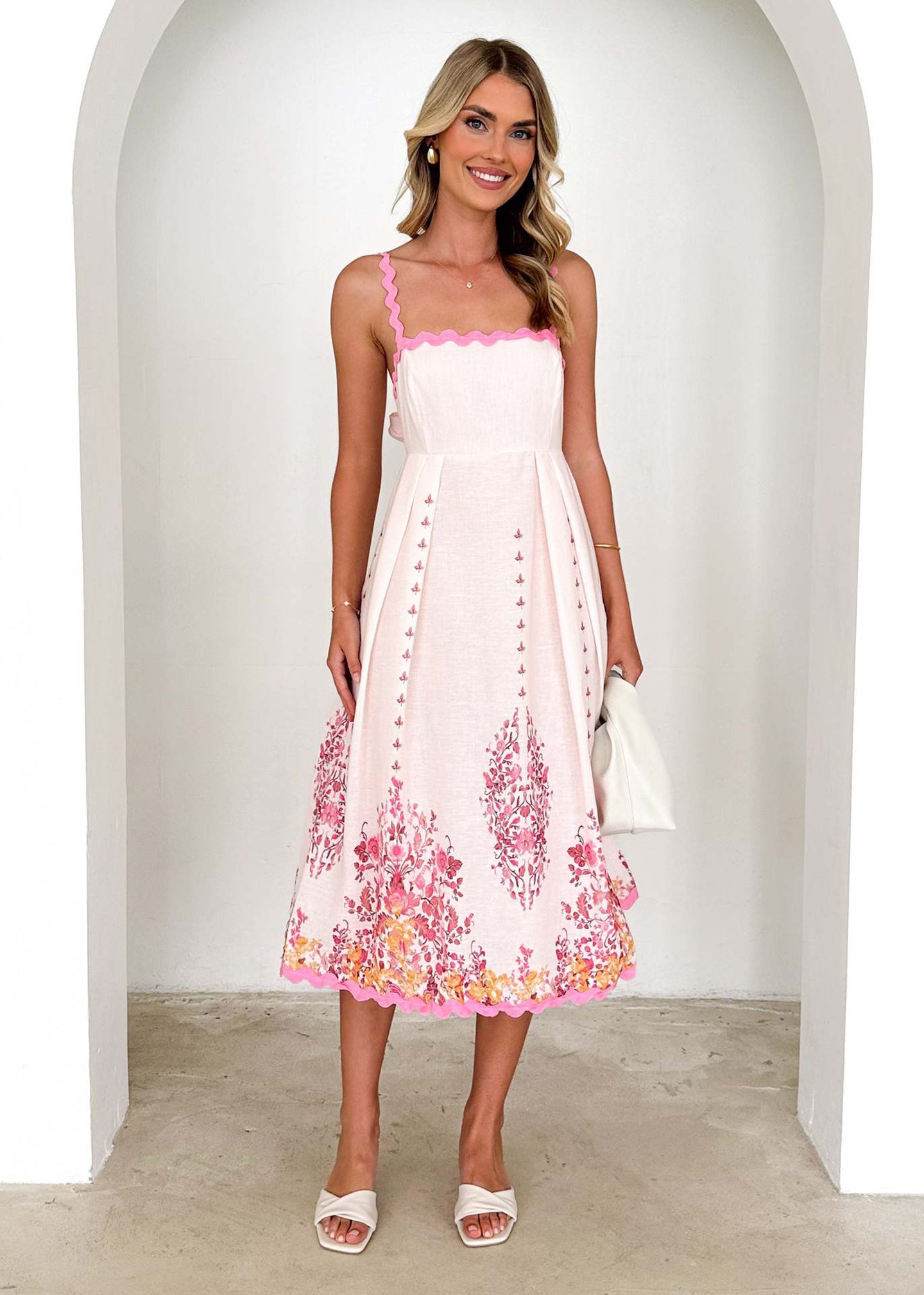 Pink Floral Midi Dress