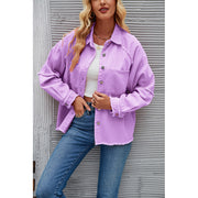 Purple Raglan Sleeves Longline Casual Shacket
