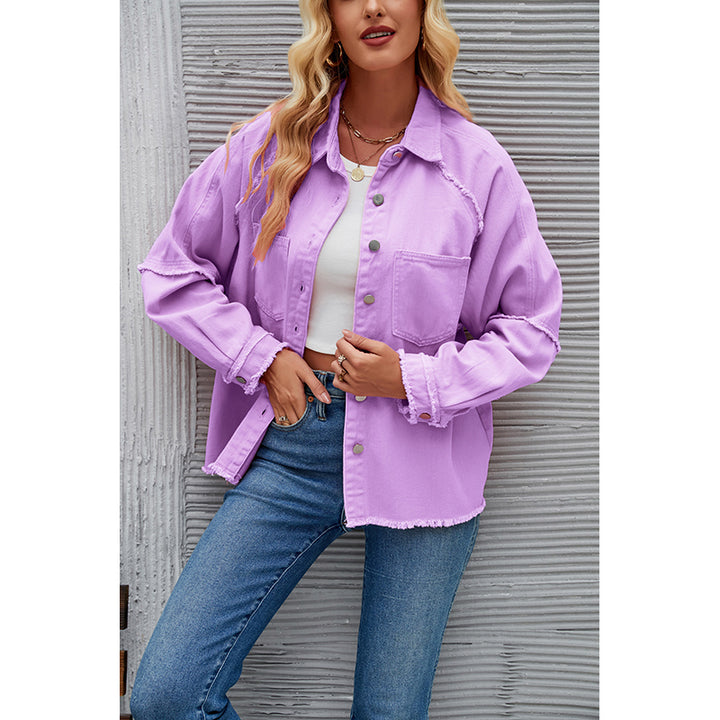 Purple Raglan Sleeves Longline Casual Shacket