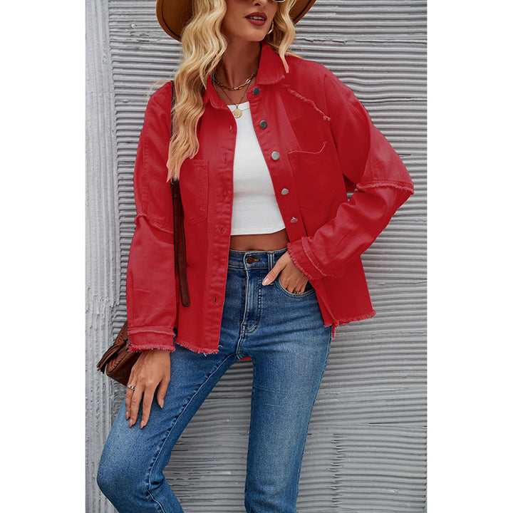 Red Raglan Sleeves Longline Casual Shacket