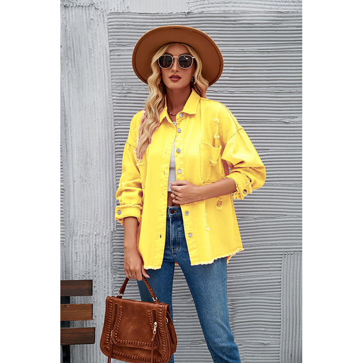 Yellow Spread Collar Denim Jacket