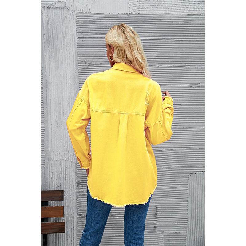 Yellow Spread Collar Denim Jacket