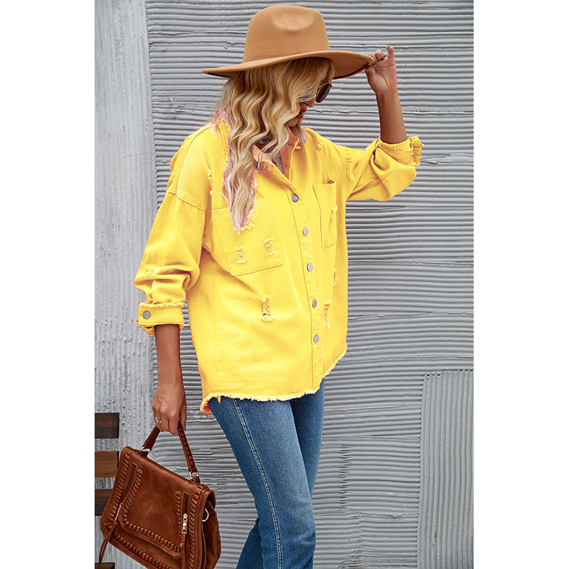 Yellow Spread Collar Denim Jacket